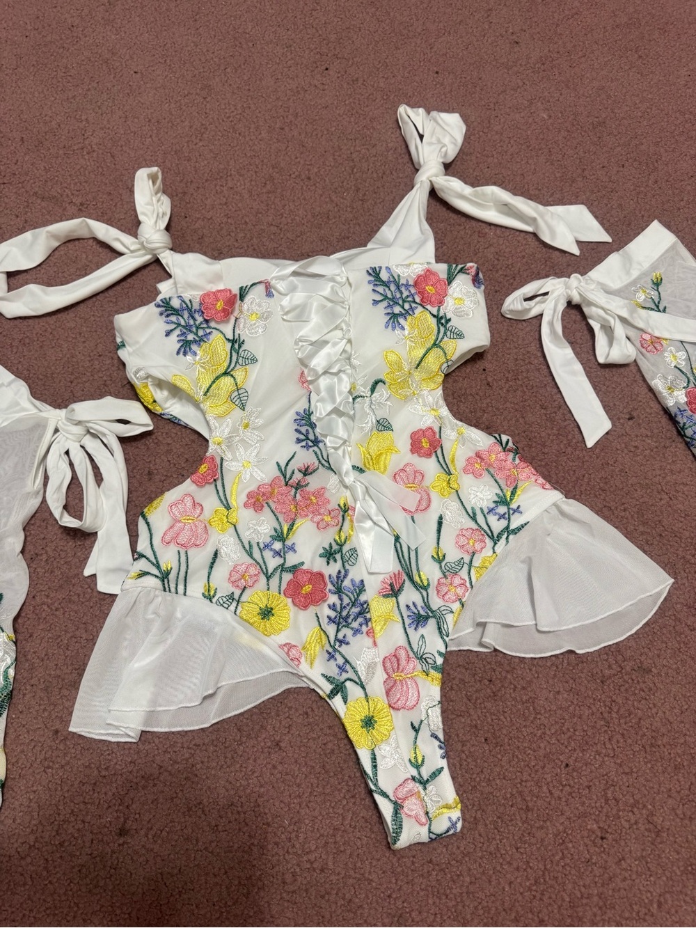 New large white floral flower bodysuit top rave festival boho raver outfit dress - Picture 5 of 9